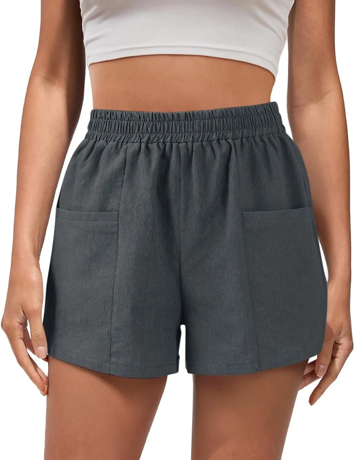 Womens Linen Shorts High Waisted Wide Leg Casual Summer Shorts Loose Fit Comfy Beach Lounge Short Pants with Pockets