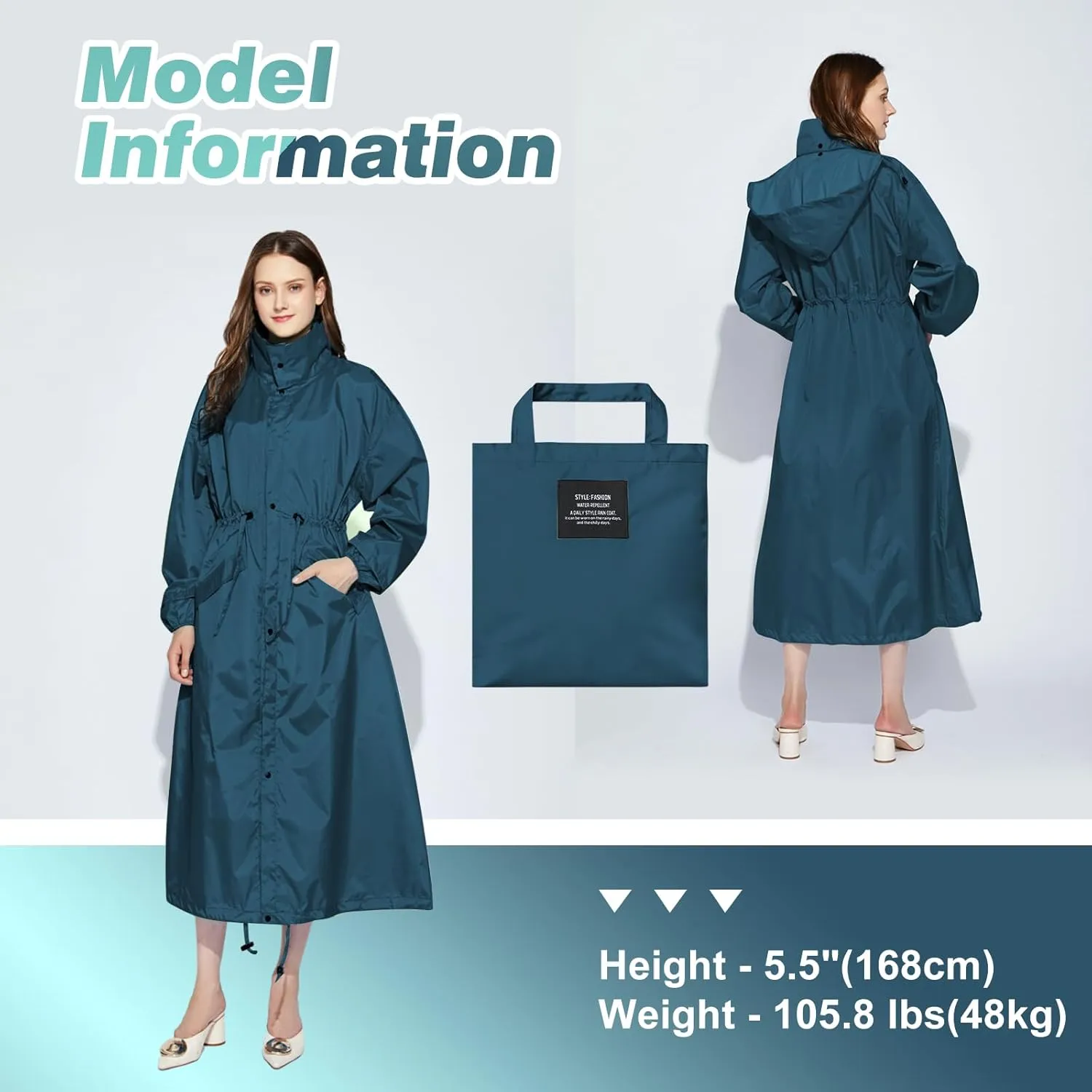 Womens Long Raincoats Waterproof Rain Jacket Lightweight Breathable Hooded Windbreaker