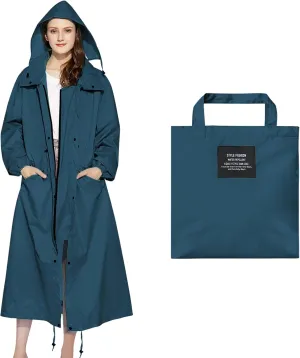 Womens Long Raincoats Waterproof Rain Jacket Lightweight Breathable Hooded Windbreaker