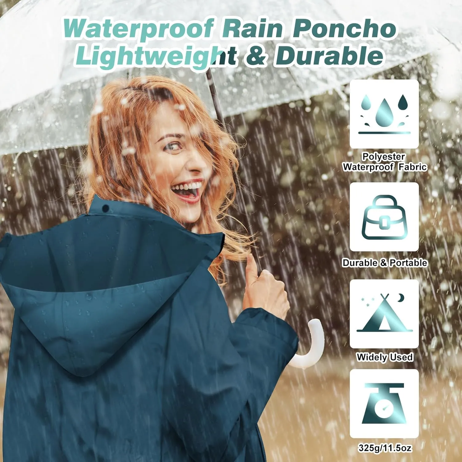 Womens Long Raincoats Waterproof Rain Jacket Lightweight Breathable Hooded Windbreaker