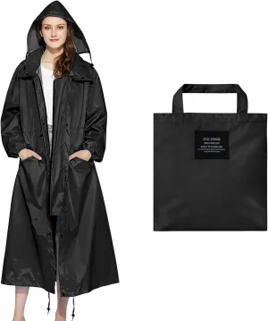Womens Long Raincoats Waterproof Rain Jacket Lightweight Breathable Hooded Windbreaker