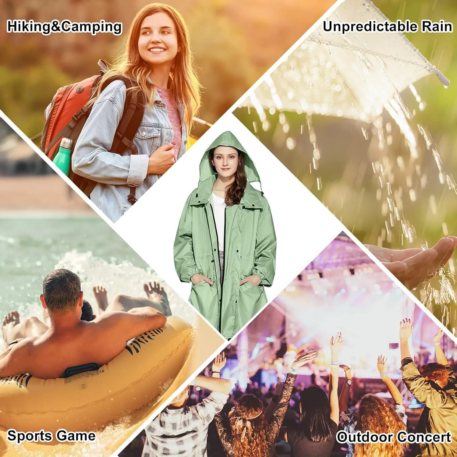 Womens Long Raincoats Waterproof Rain Jacket Lightweight Breathable Hooded Windbreaker