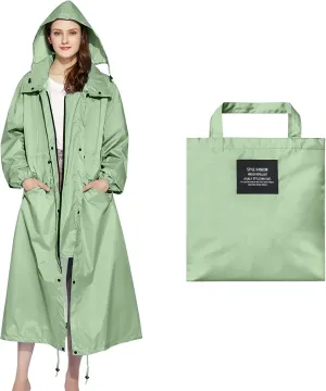 Womens Long Raincoats Waterproof Rain Jacket Lightweight Breathable Hooded Windbreaker