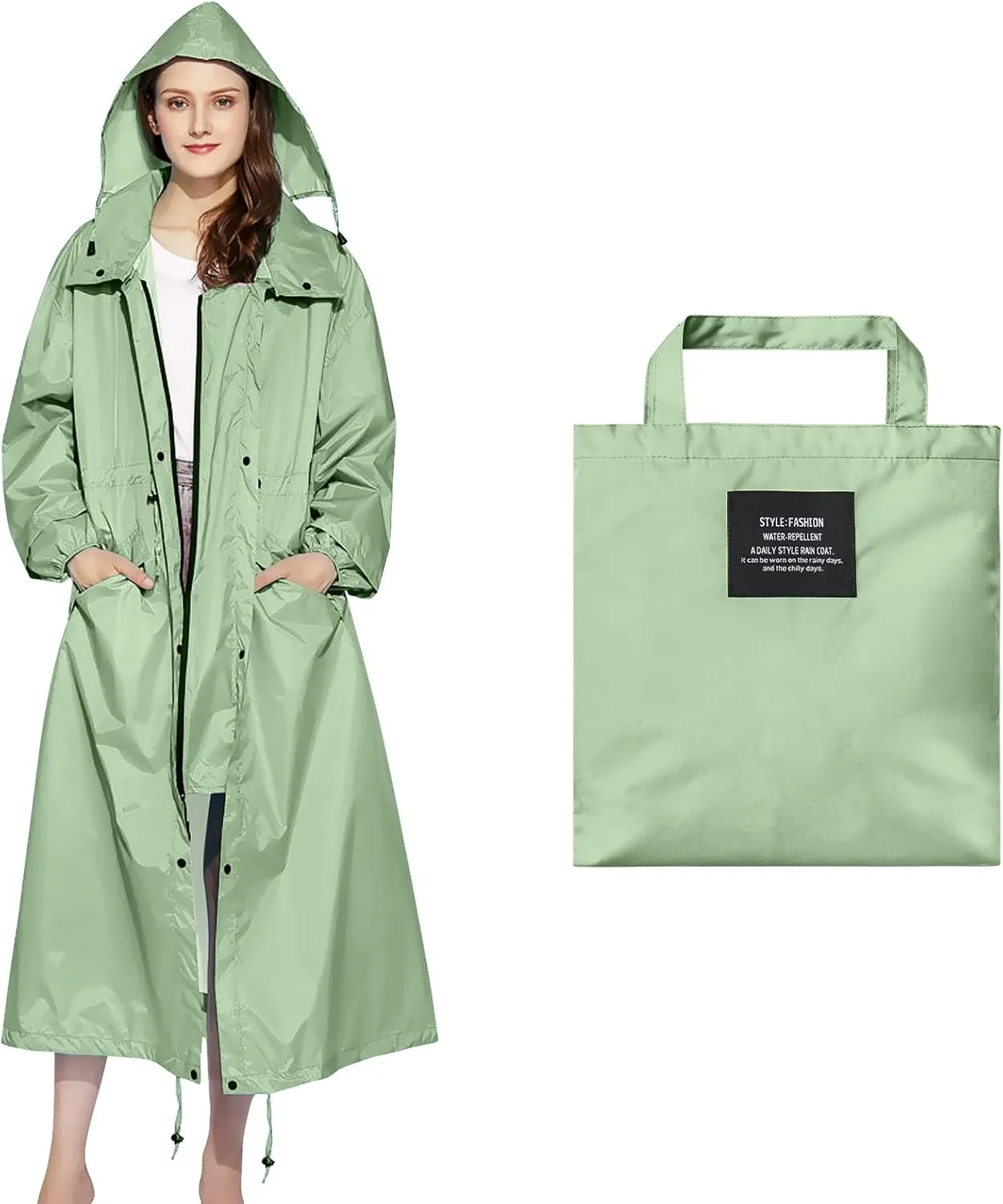 Womens Long Raincoats Waterproof Rain Jacket Lightweight Breathable Hooded Windbreaker