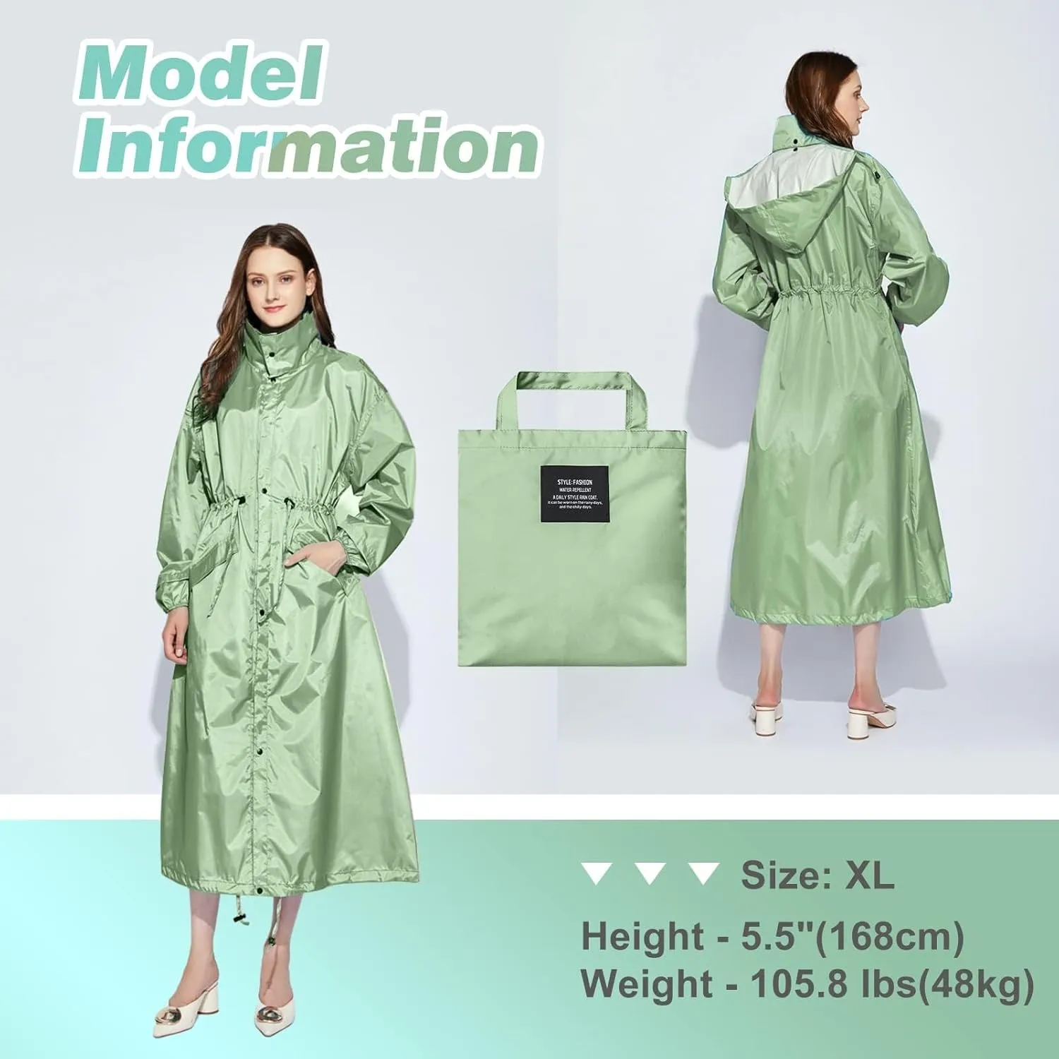 Womens Long Raincoats Waterproof Rain Jacket Lightweight Breathable Hooded Windbreaker