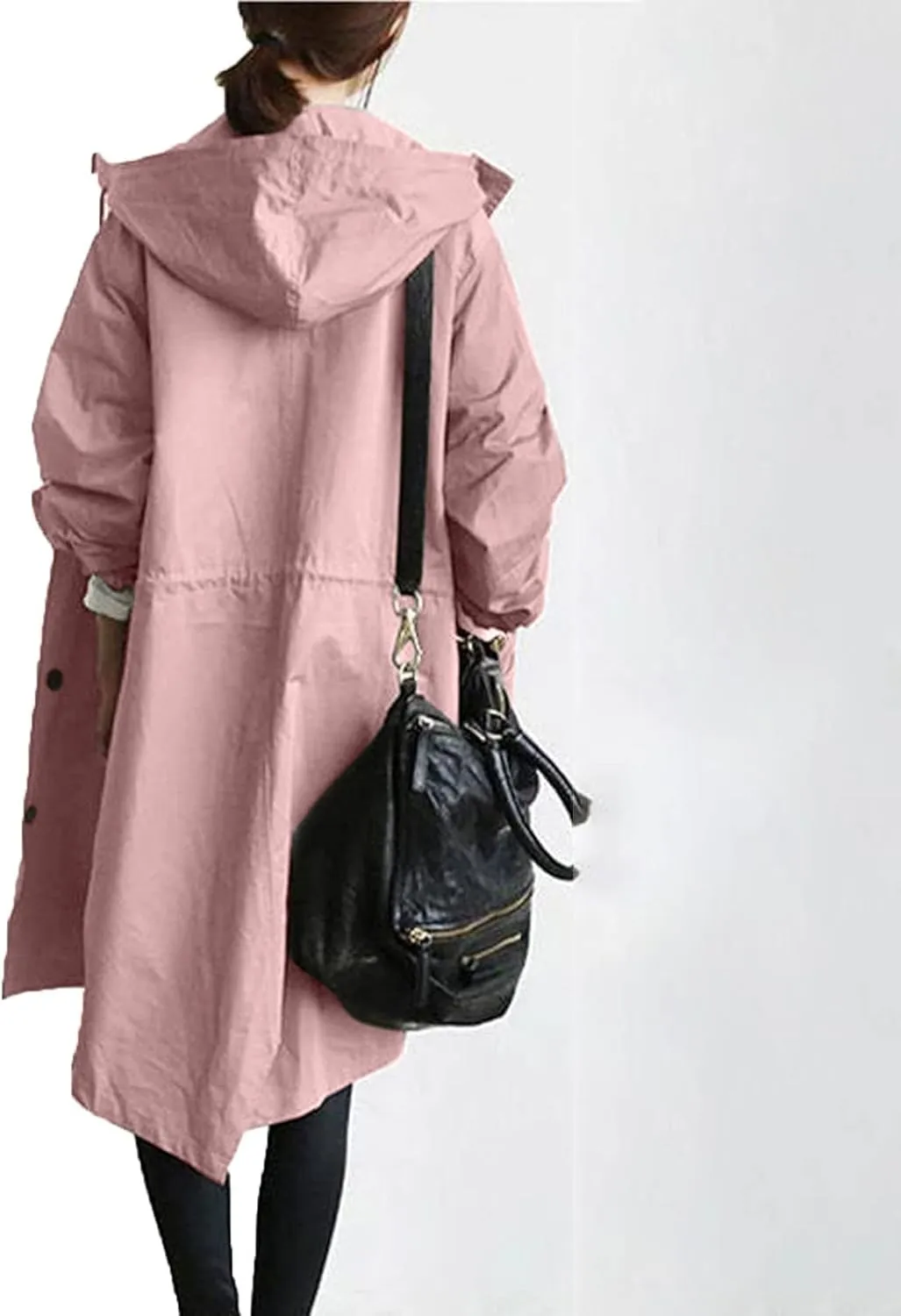 Womens Long Trench Coat Fall/Winter Loose Rain Jackets Plus Size Outdoor Hooded Windbreaker Overcoat with Pockets