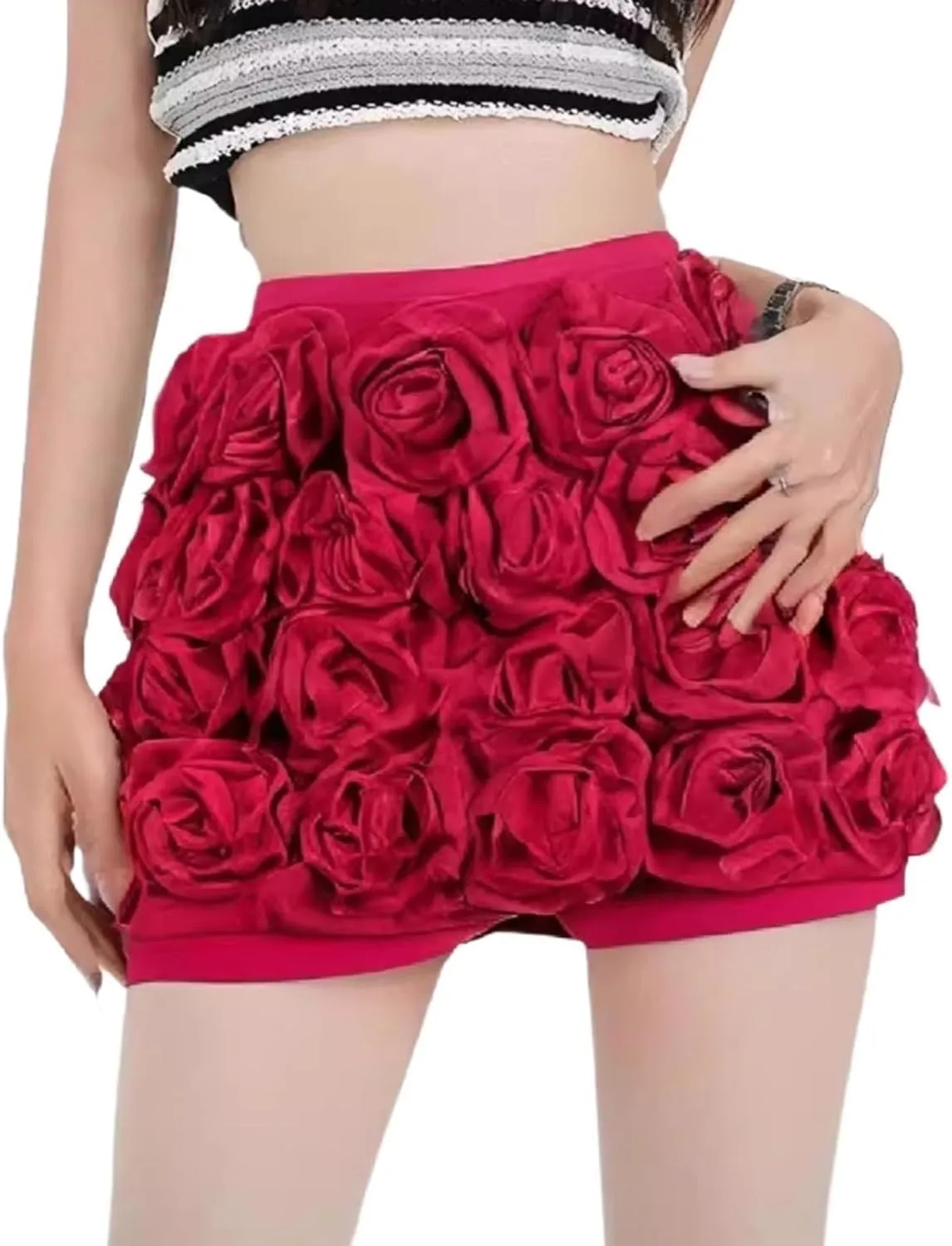 Women's Maxi Skirts 3D Flowers Slim Shorts High Waist Wrap Hip Female Mini Skirts A Line Party Dress