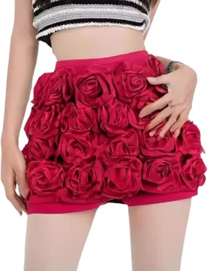Women's Maxi Skirts 3D Flowers Slim Shorts High Waist Wrap Hip Female Mini Skirts A Line Party Dress