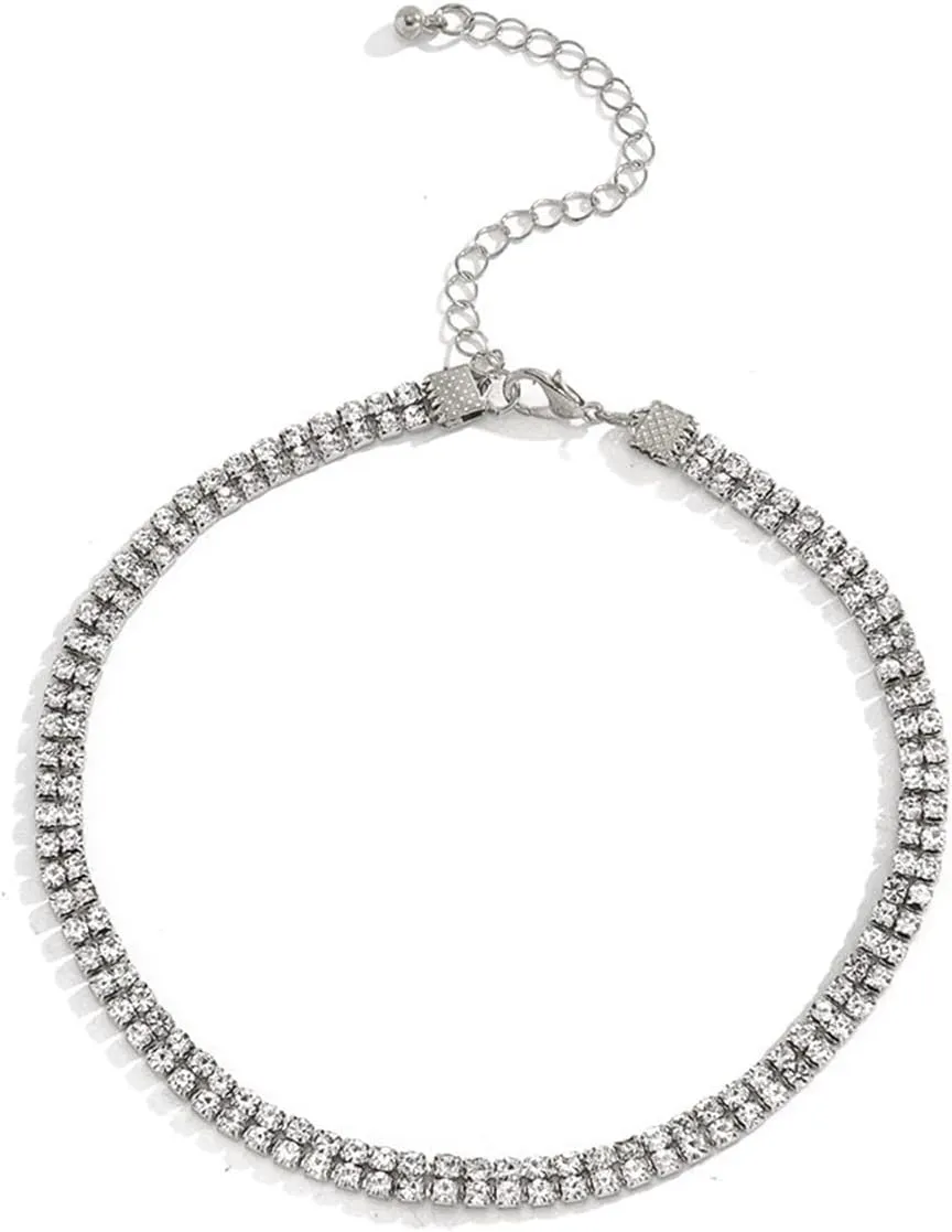 Womens Necklaces Layered, Layered Necklace for Women Row Drill Geometric Chain Choker-Necklaces Women Jewelry, 1 Piece