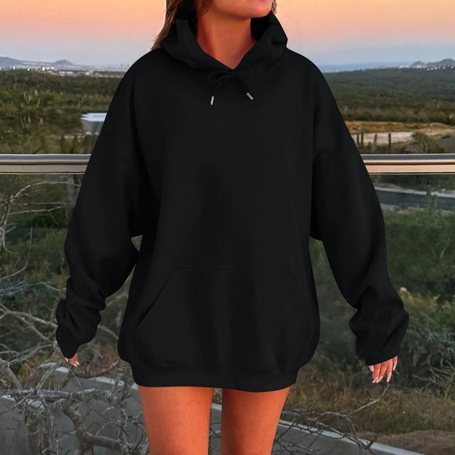 Womens Oversized Hoodies Casual Long Sleeve Sweatshirts Pullover Lightweight Soild Color Drawstring Sweatshirt Tops