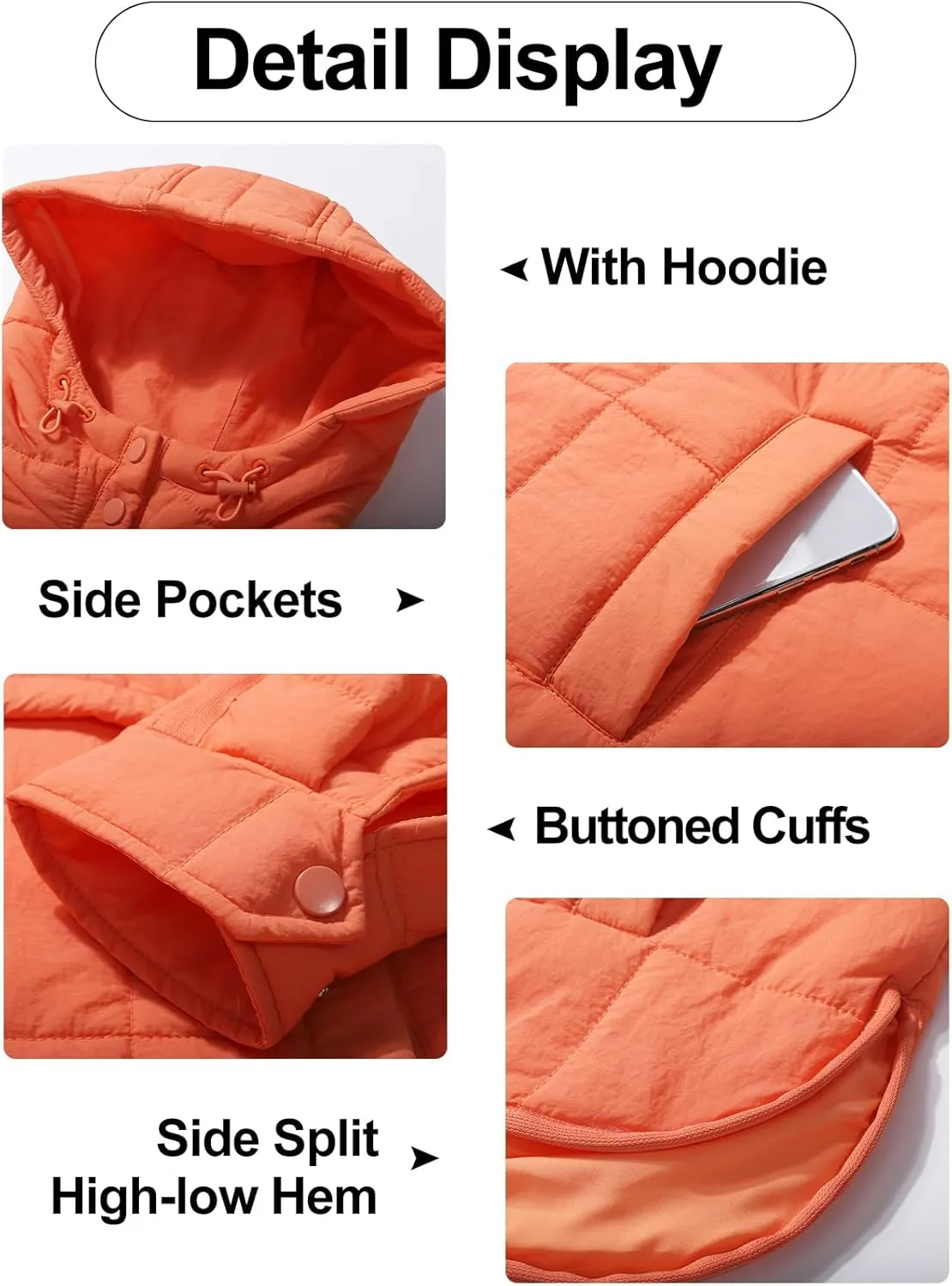 Womens Oversized Pullover Puffer Jacket Long Sleeve Hooded Quilted Dolman Hoodies Lightweight Packable Coat