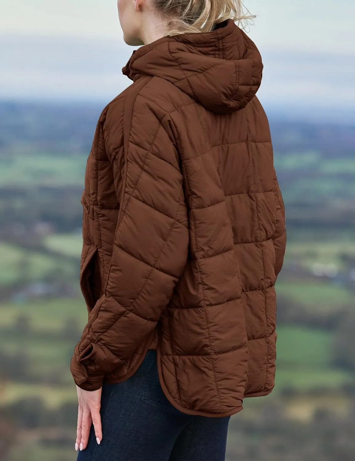 Womens Oversized Pullover Puffer Jacket Long Sleeve Hooded Quilted Dolman Hoodies Lightweight Packable Coat