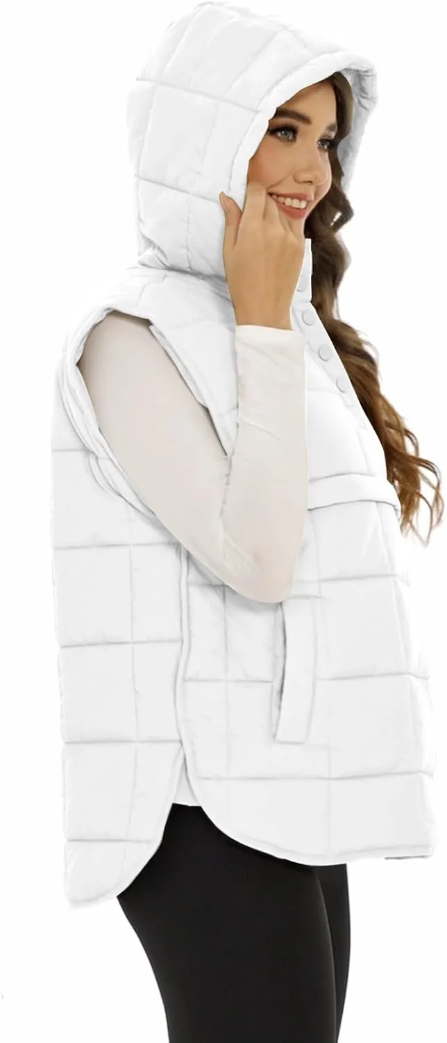 Womens Oversized Pullover Puffer Jacket Long Sleeve Hooded Quilted Dolman Hoodies Lightweight Packable Coat