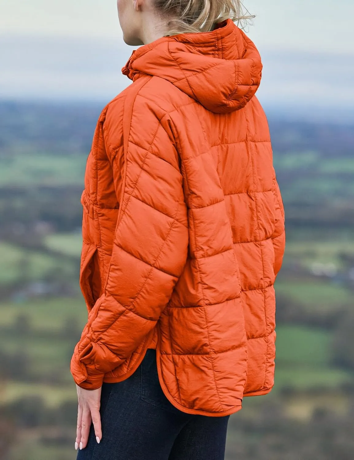 Womens Oversized Pullover Puffer Jacket Long Sleeve Hooded Quilted Dolman Hoodies Lightweight Packable Coat