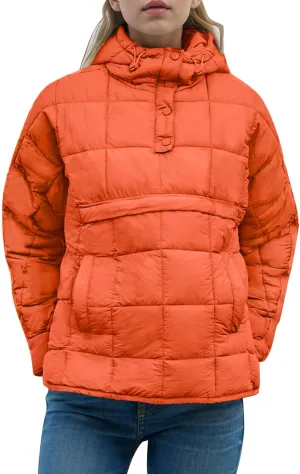Womens Oversized Pullover Puffer Jacket Long Sleeve Hooded Quilted Dolman Hoodies Lightweight Packable Coat