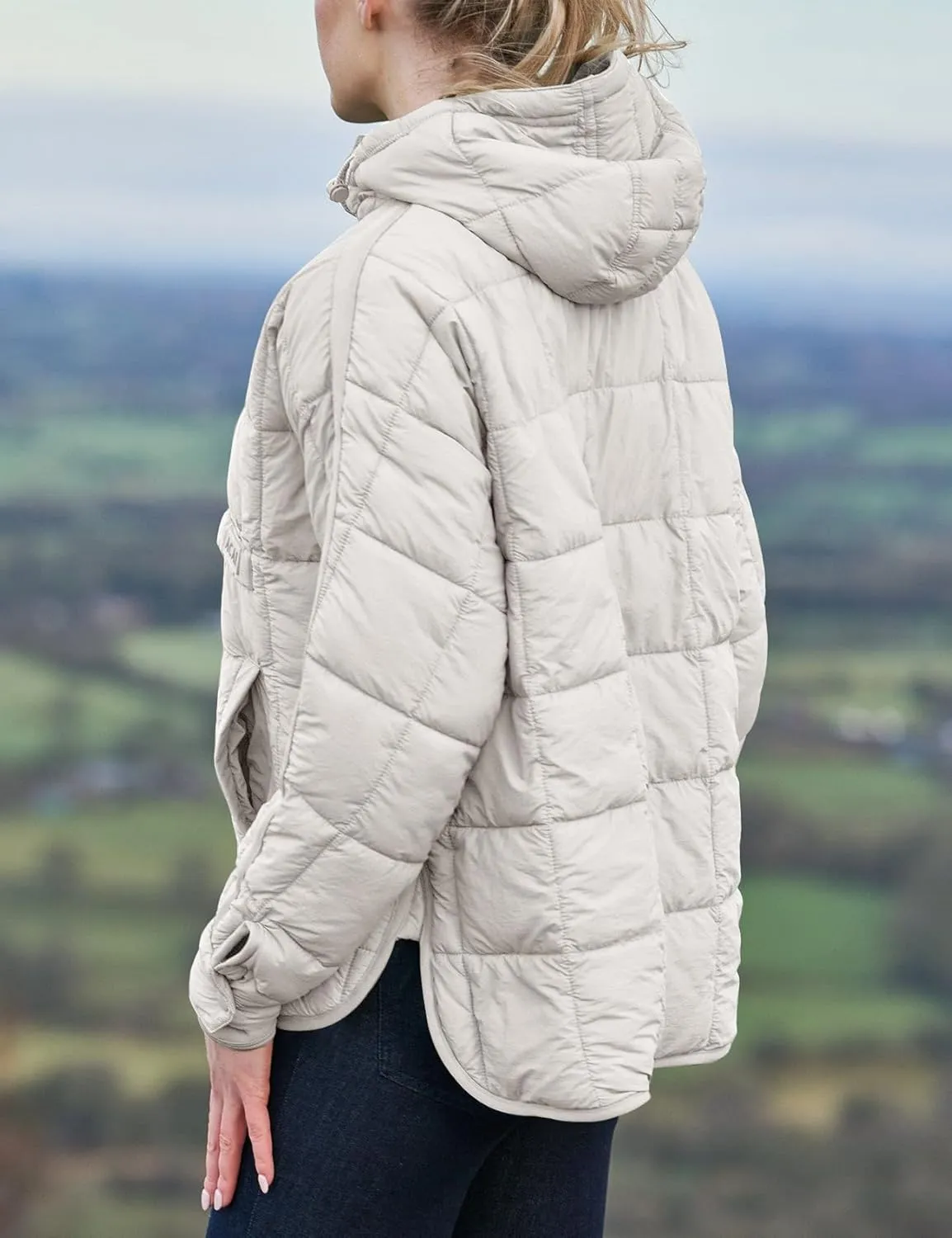 Womens Oversized Pullover Puffer Jacket Long Sleeve Hooded Quilted Dolman Hoodies Lightweight Packable Coat