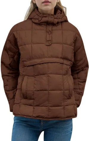 Womens Oversized Pullover Puffer Jacket Long Sleeve Hooded Quilted Dolman Hoodies Lightweight Packable Coat