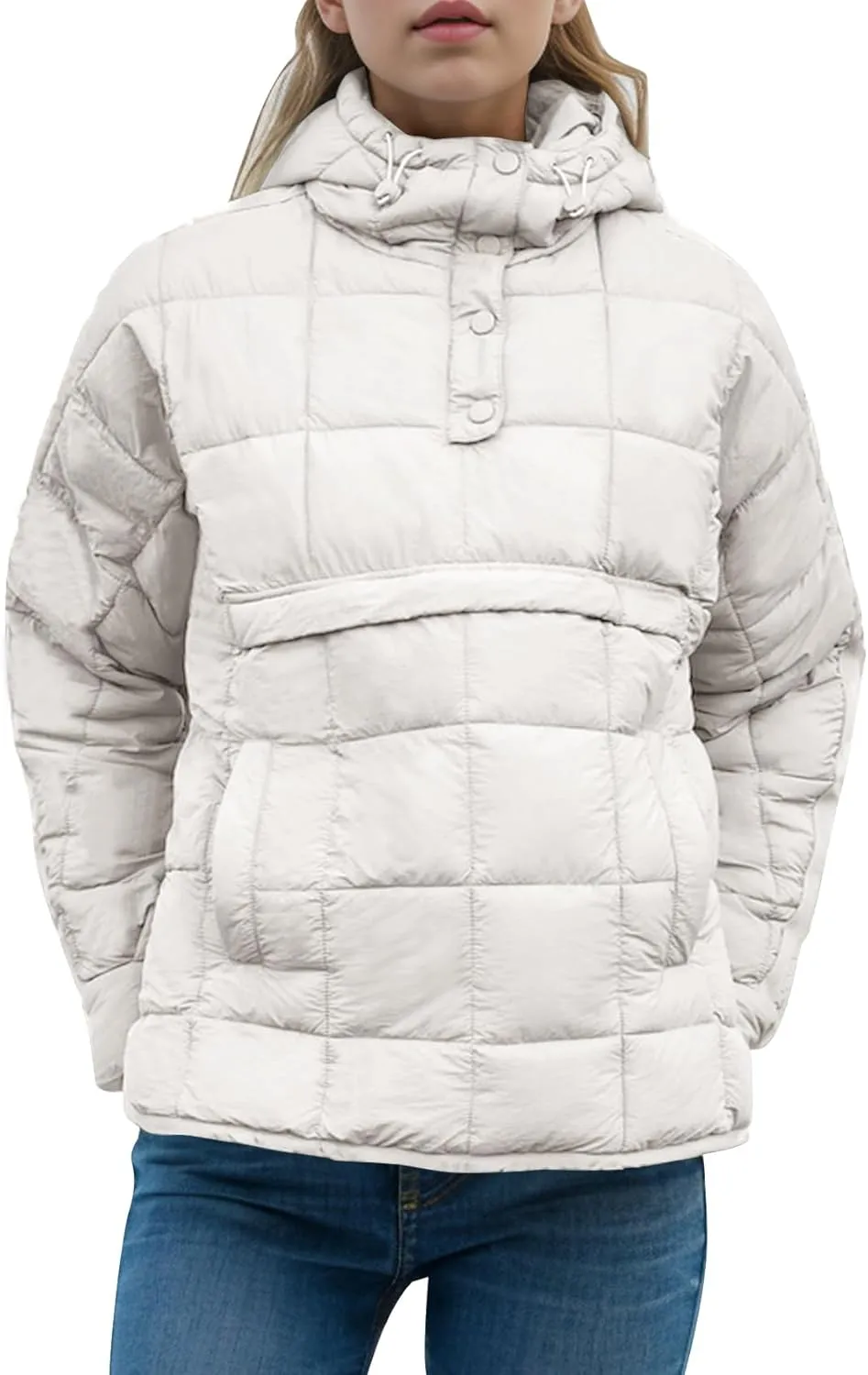 Womens Oversized Pullover Puffer Jacket Long Sleeve Hooded Quilted Dolman Hoodies Lightweight Packable Coat