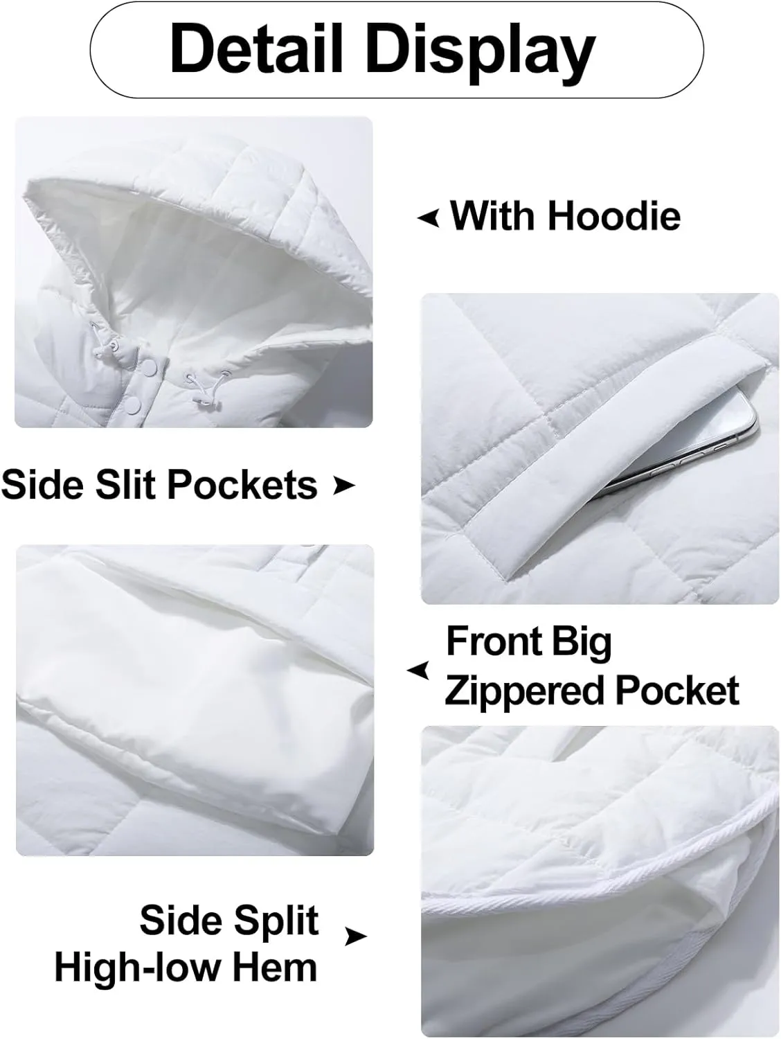 Womens Oversized Pullover Puffer Jacket Long Sleeve Hooded Quilted Dolman Hoodies Lightweight Packable Coat
