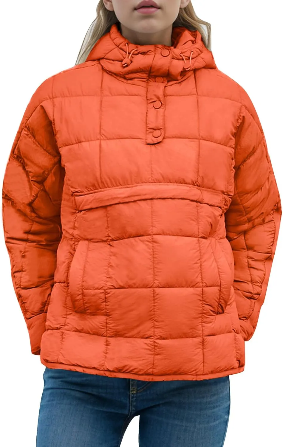 Womens Oversized Pullover Puffer Jacket Long Sleeve Hooded Quilted Dolman Hoodies Lightweight Packable Coat