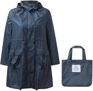 Womens Packable Rain Jacket Waterproof Long Trench Coats with Hood Polka Dot Hooded Raincoat Lightweight Windbreaker