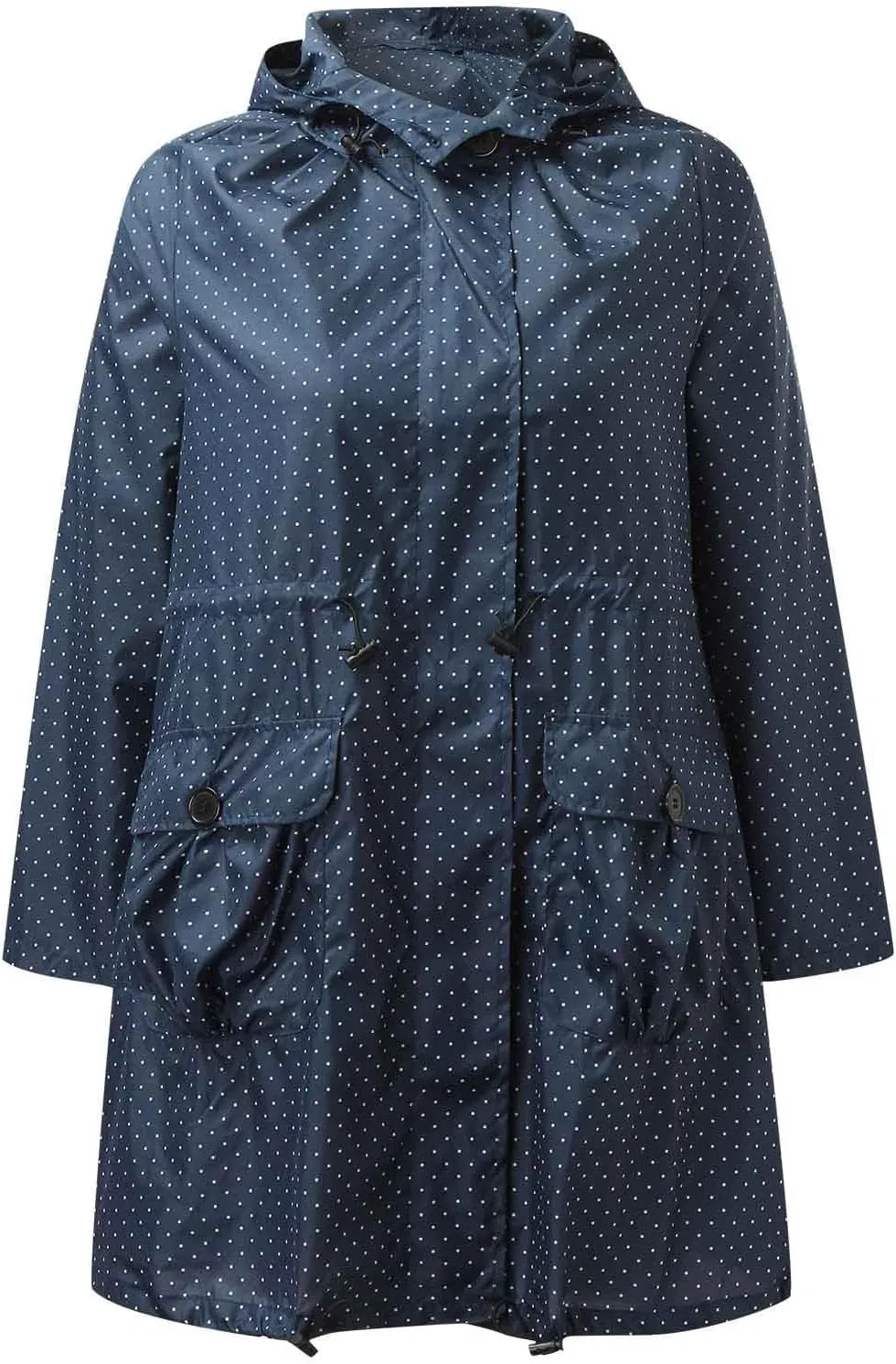 Womens Packable Rain Jacket Waterproof Long Trench Coats with Hood Polka Dot Hooded Raincoat Lightweight Windbreaker