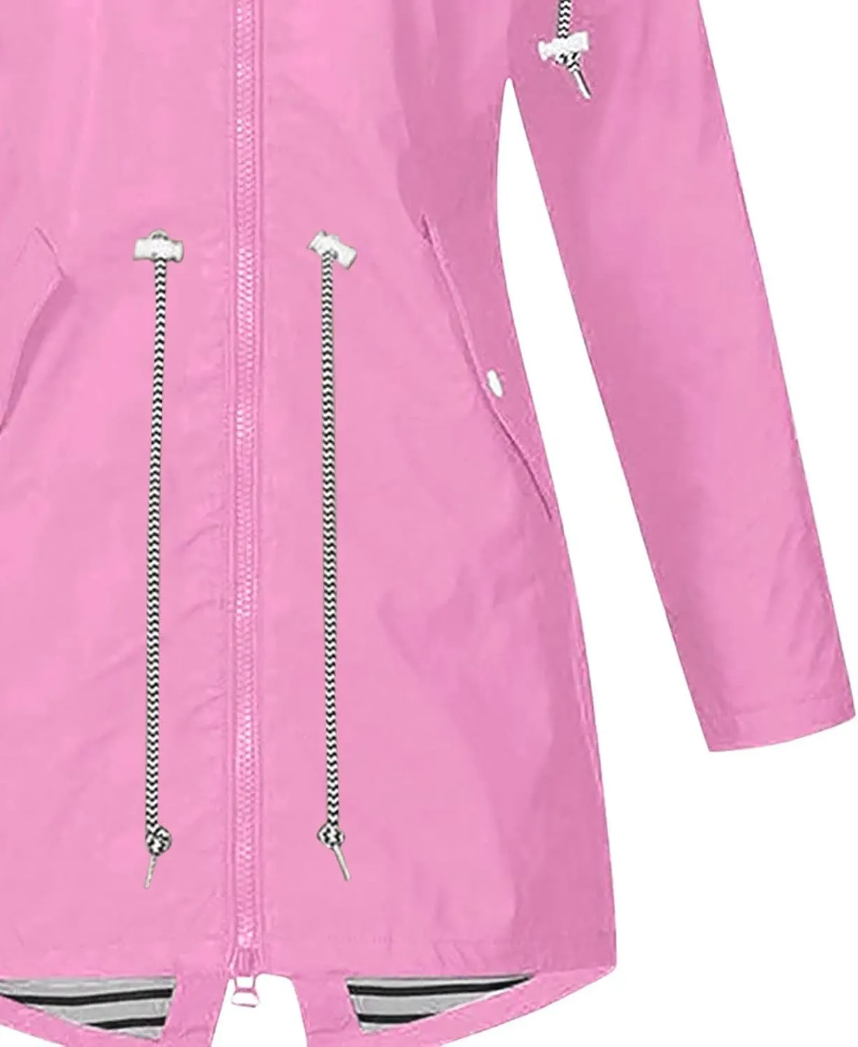 Womens Rain Jacket Lightweight Waterproof Long Hooded Raincoat Striped Lined Hiking Travel Trench Coats Windbreaker