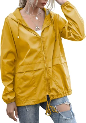 Women's Raincoats Lightweight Waterproof Windproof Adjustable Windbreaker Rain Jackets Hooded with Pockets S-XXL
