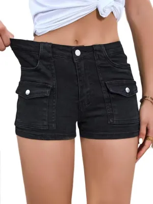 Women's Stretchy Jean Shorts Mid Waisted Twill Shorts Stretch Junior Booty Denim Shorts with Pockets Club Night