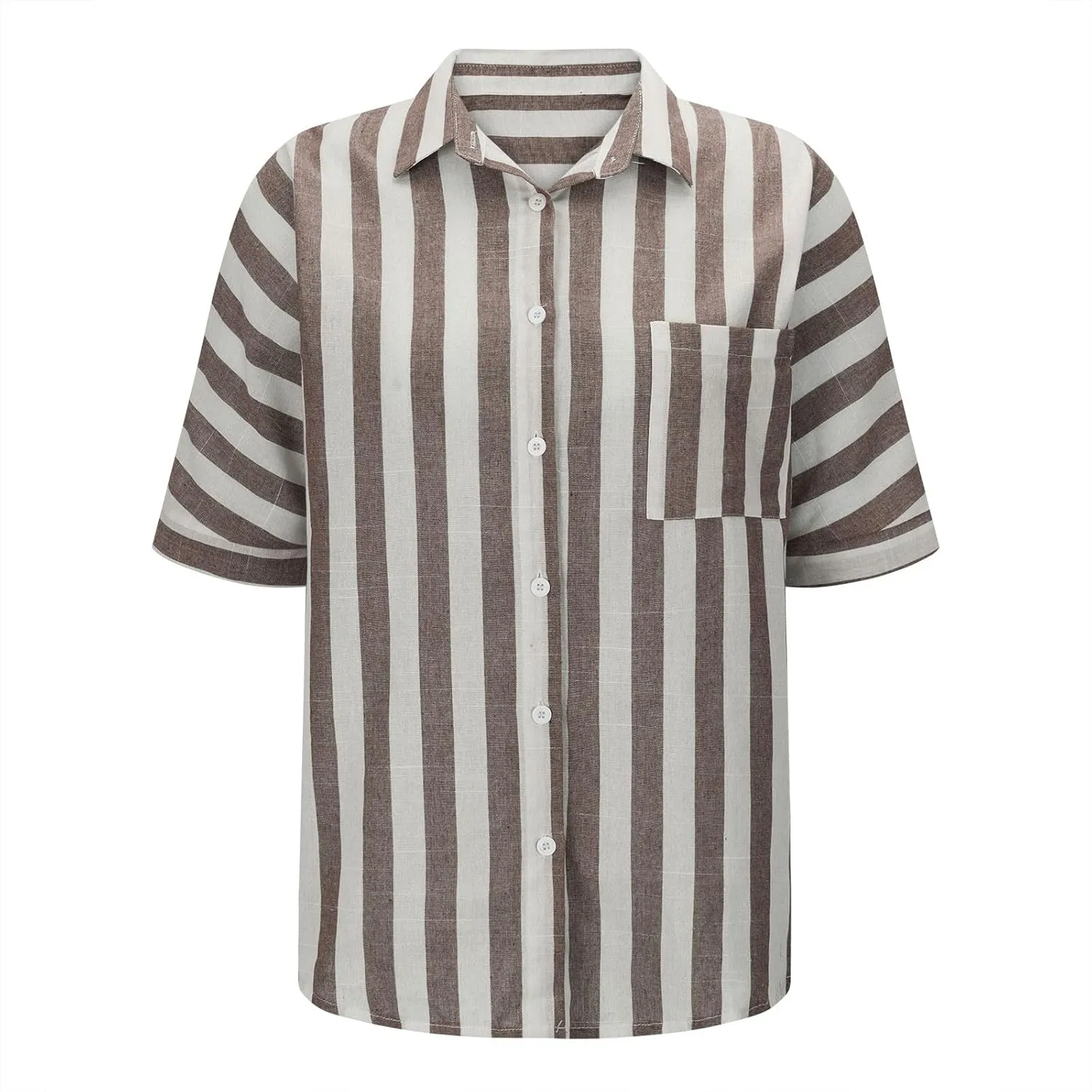 Womens Striped Button Down Shirts Cotton Linen Tunic Tops Short Sleeve Summer Blouses Beach Fashion Clothing 2025