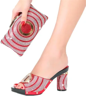 Women's Summer Shoes Bag Set Crystal Clutch Rhinestone Italian Design Plus Size Fashion Slippers For Party Wedding
