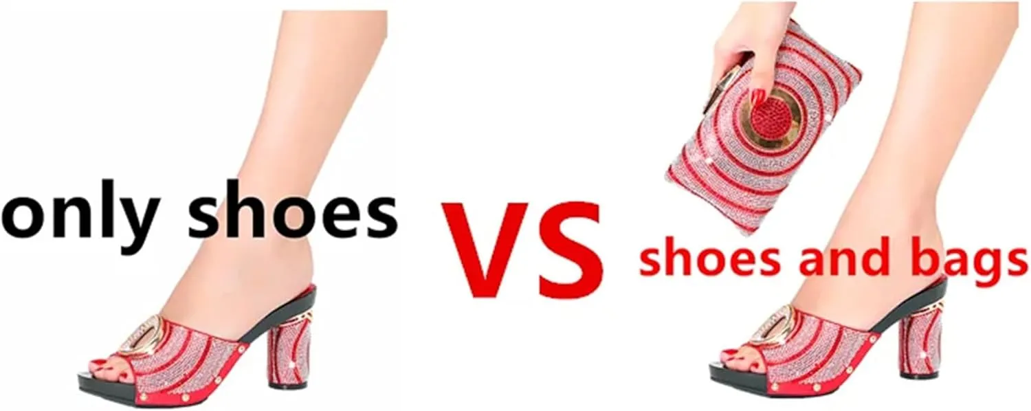Women's Summer Shoes Bag Set Crystal Clutch Rhinestone Italian Design Plus Size Fashion Slippers For Party Wedding