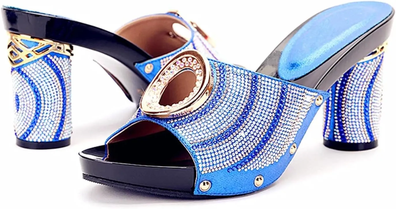 Women's Summer Shoes Bag Set Crystal Clutch Rhinestone Italian Design Plus Size Fashion Slippers For Party Wedding