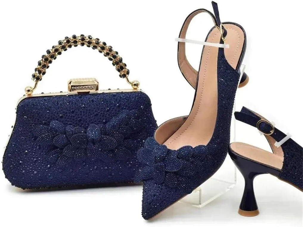 WomenS Super High Heel Wedding Shoes and Bag Set Pointed Toe Slingbacks Pumps with Matching Luxury Clutch