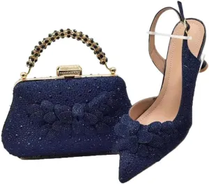 WomenS Super High Heel Wedding Shoes and Bag Set Pointed Toe Slingbacks Pumps with Matching Luxury Clutch
