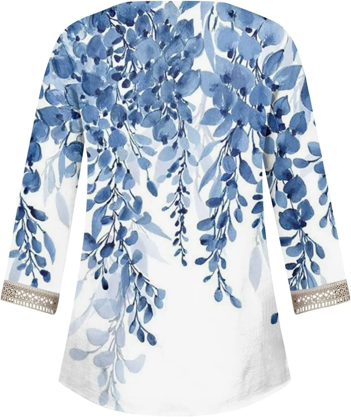 Womens Tops Casual 3/4 Sleeve Summer Tops for Women Lace Trim V Neck Shirts Summer Blouses Floral Print Clothing