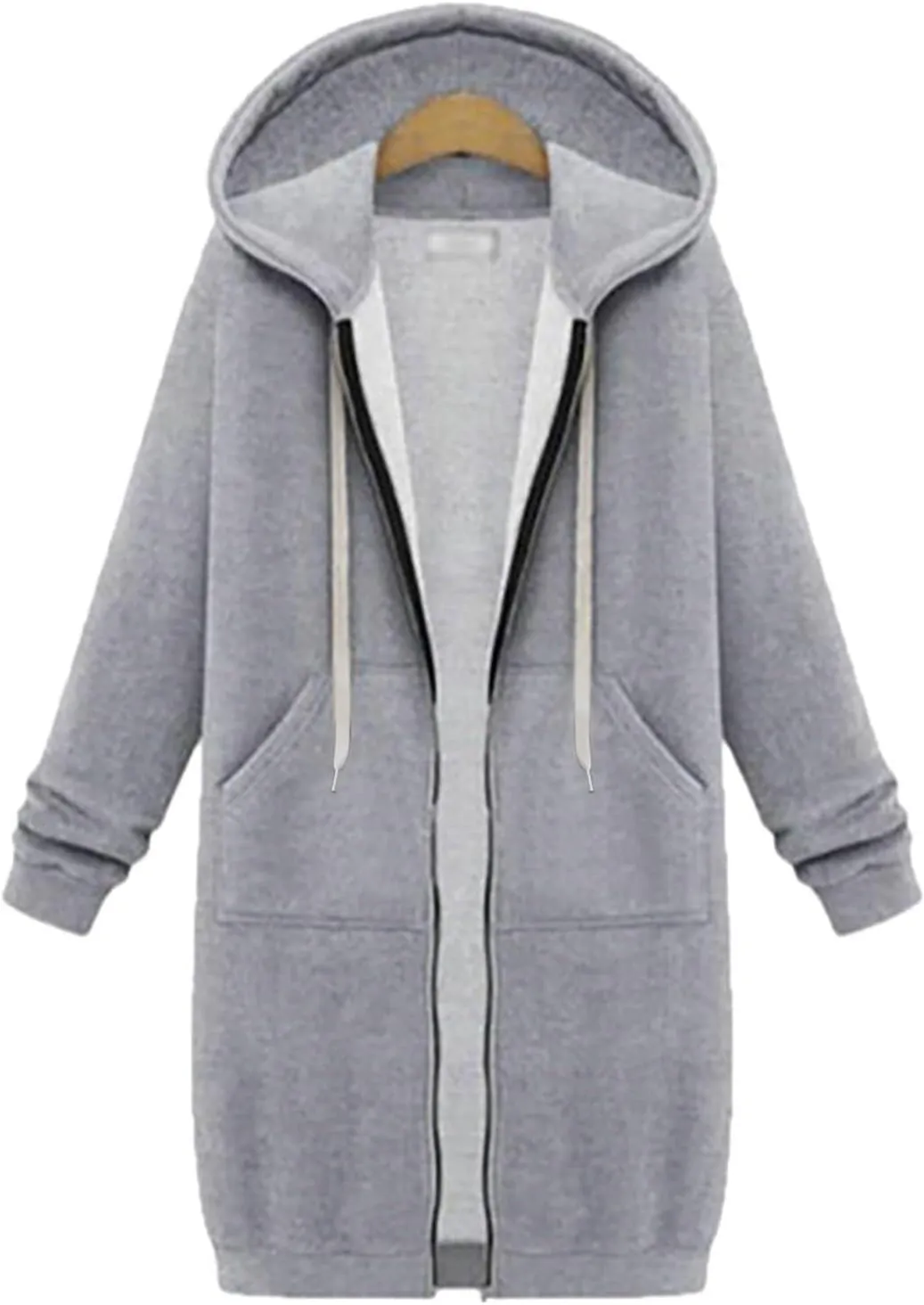 Womens Zip Up Hoodies Long Casual Drawstring Fleece Sweatshirt Lightweight Oversized Jackets Coat Fall Clothes