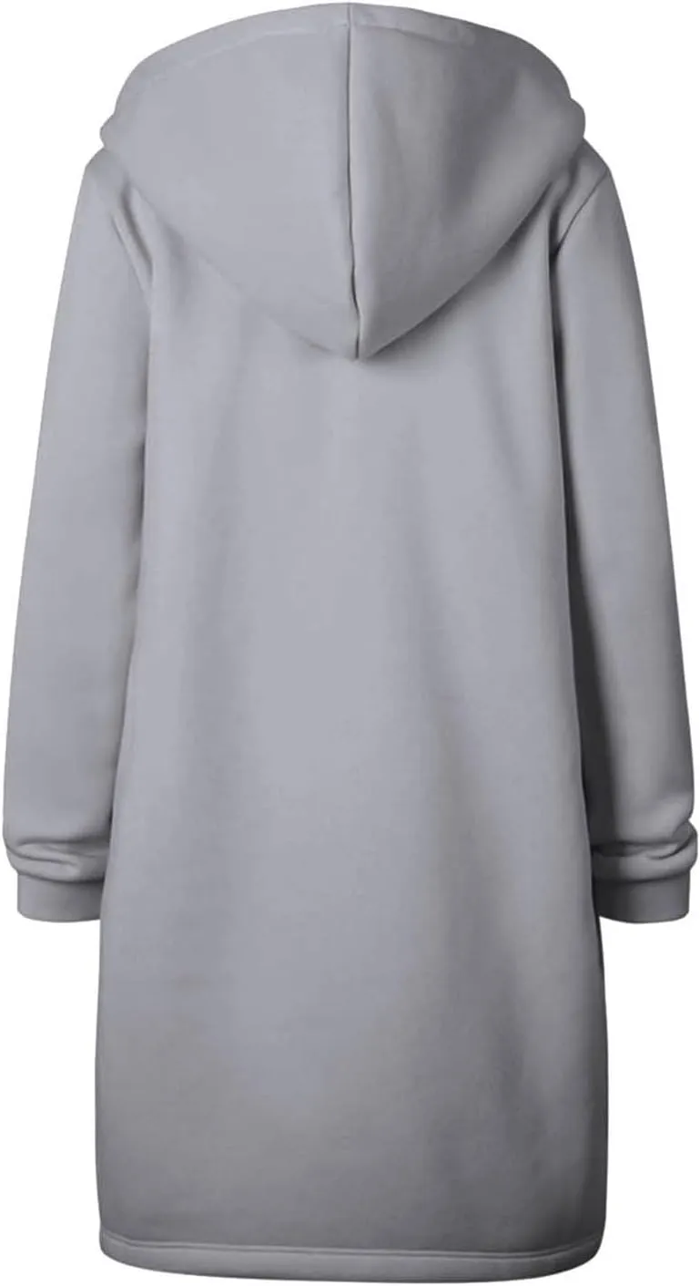 Womens Zip Up Hoodies Long Casual Drawstring Fleece Sweatshirt Lightweight Oversized Jackets Coat Fall Clothes