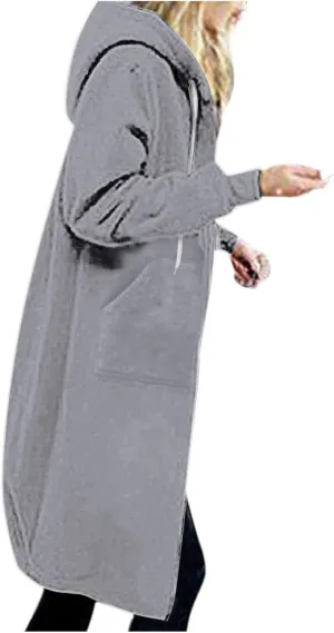 Womens Zip Up Hoodies Long Casual Drawstring Fleece Sweatshirt Lightweight Oversized Jackets Coat Fall Clothes
