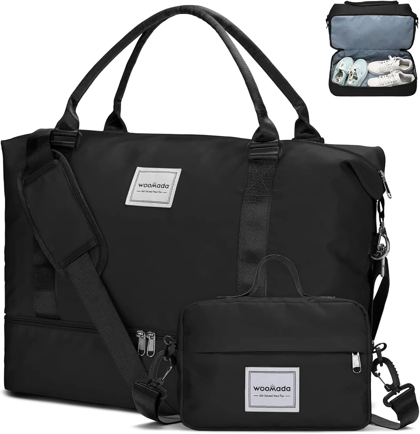 WOOMADA Weekender Overnight Bag for Women, Shoulder Travel Duffel with Shoes Compartment,Gym Bag with Toiletry Bag