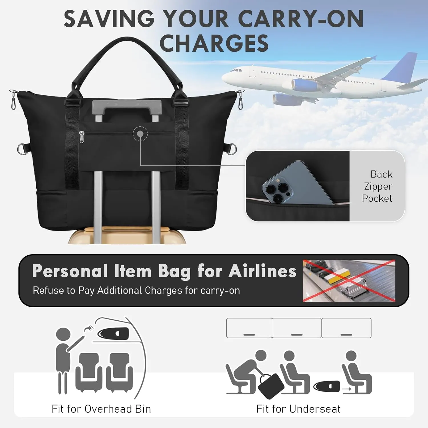 WOOMADA Weekender Overnight Bag for Women, Shoulder Travel Duffel with Shoes Compartment,Gym Bag with Toiletry Bag