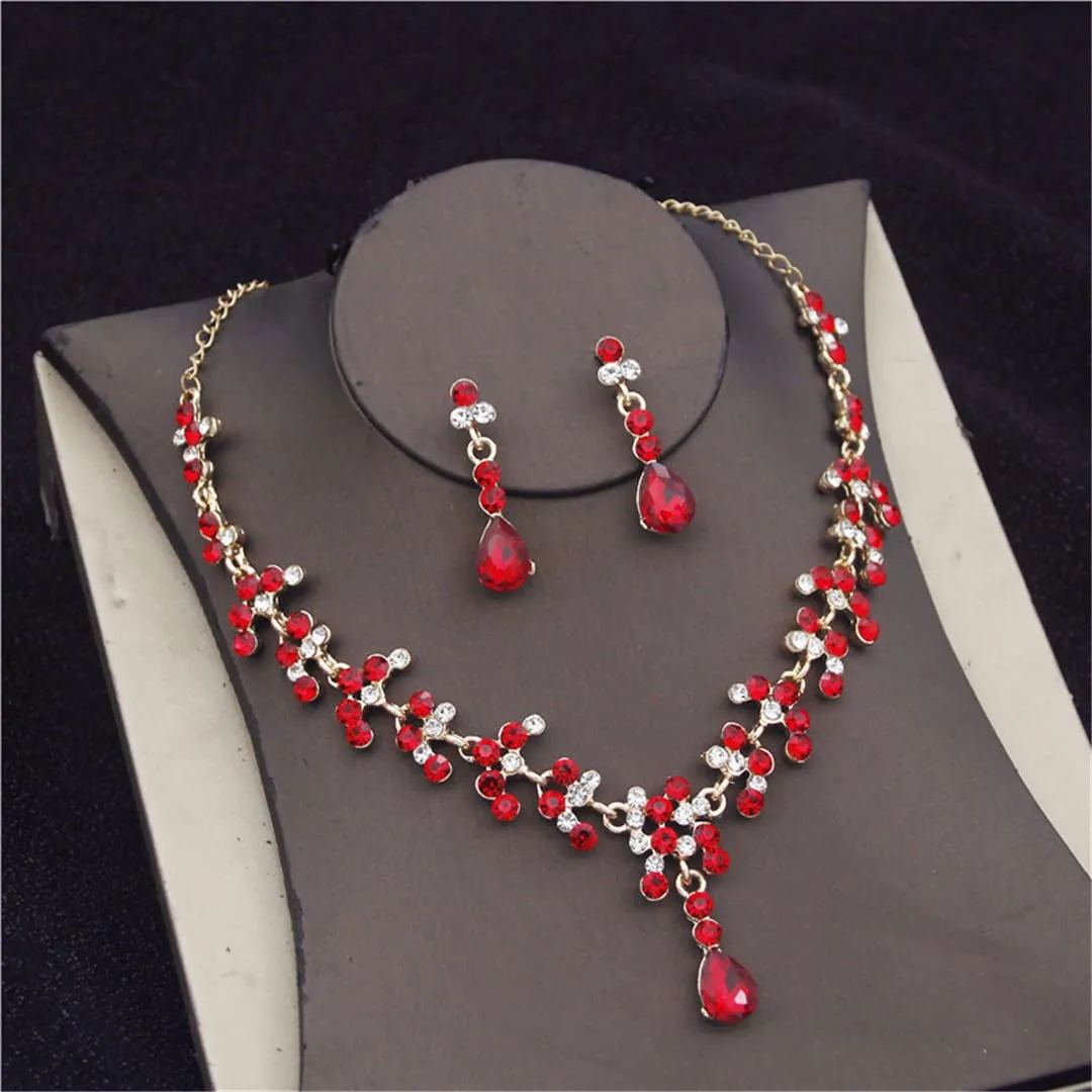 Wvapzxx Crystal Bridal Jewelry Sets Tiaras Earrings Necklaces Set For Women Wedding Dress Crown Necklaces Earring Set