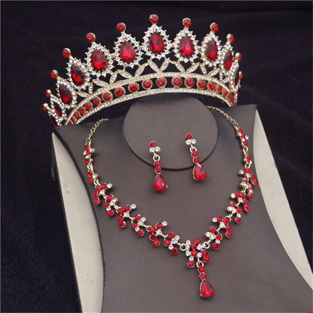 Wvapzxx Crystal Bridal Jewelry Sets Tiaras Earrings Necklaces Set For Women Wedding Dress Crown Necklaces Earring Set