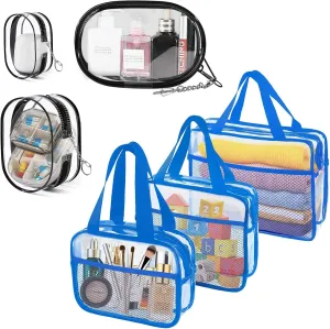 XEWEA Clear Travel Toiletry Bags & Small Electronic Accessories Organizer Case, 6 PCS TSA Approved Transparent Makeup Bag for Women Men, Waterproof PVC Quart Pouch with Zipper for Airline Essentials