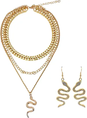YBMYCM Snake Necklaces Earrings Set for Women Snake Jewelry Set Punk Animal Layered Choker Necklaces for Women