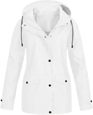 YRAETENM Rain Jacket Women Active Outdoor Waterproof Hooded Trench Coats Striped Lined Lightweight Raincoat Windbreaker