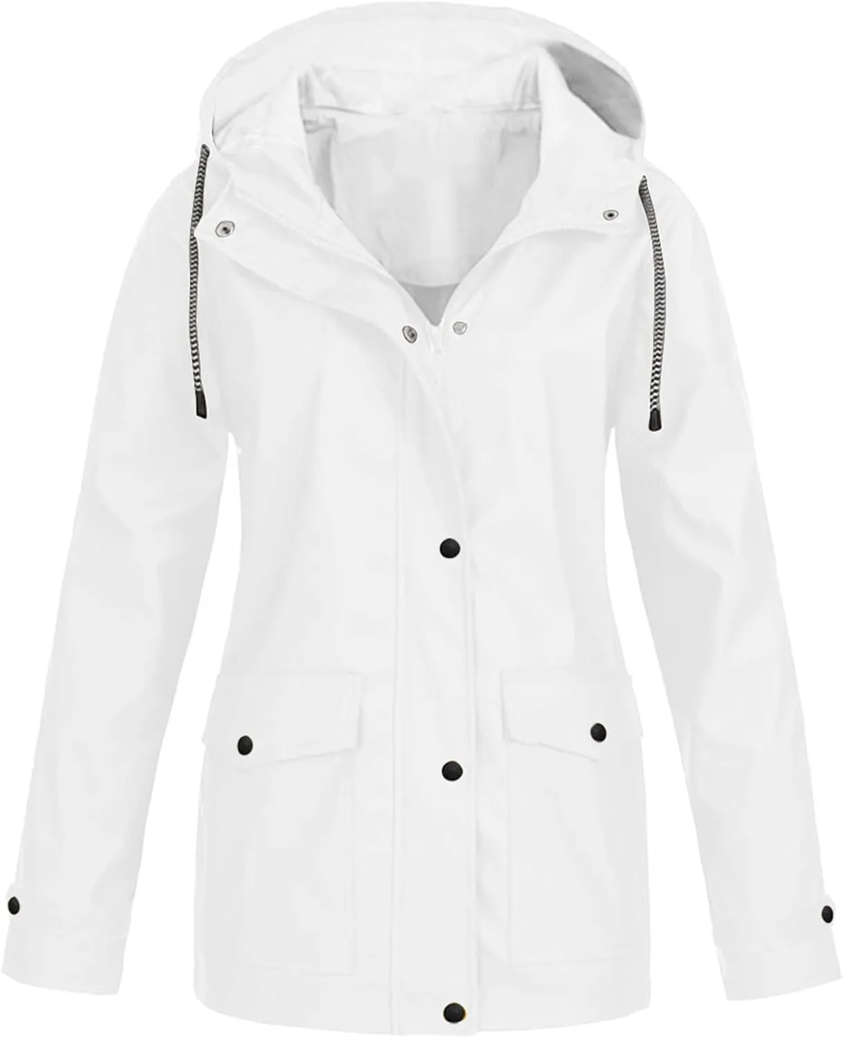 YRAETENM Rain Jacket Women Active Outdoor Waterproof Hooded Trench Coats Striped Lined Lightweight Raincoat Windbreaker