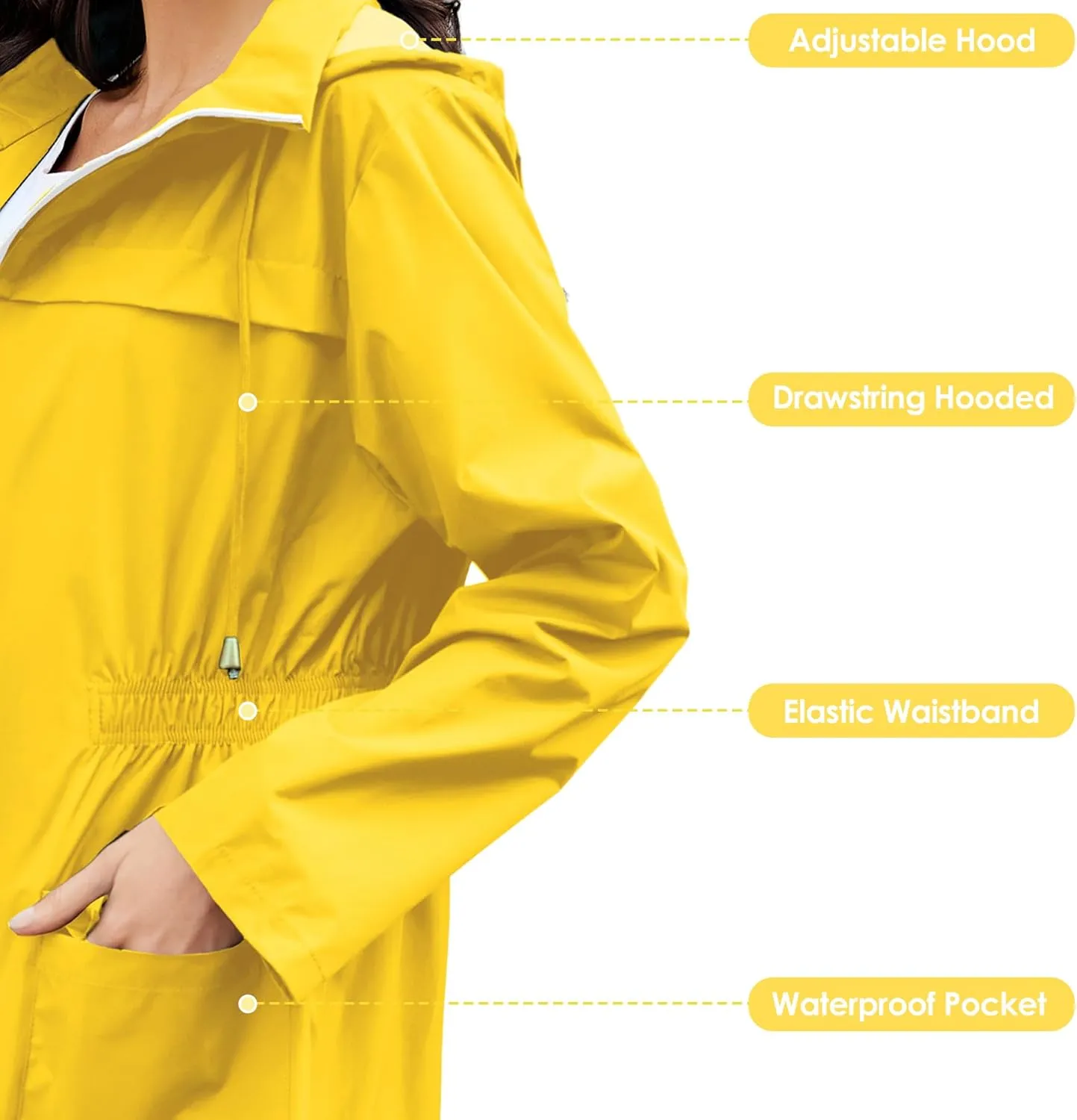 Zando Packable Rain Jacket Women Waterproof Long Rain Coat Lightweight with Hood Windbreaker Jackets Outdoor Trench Coat