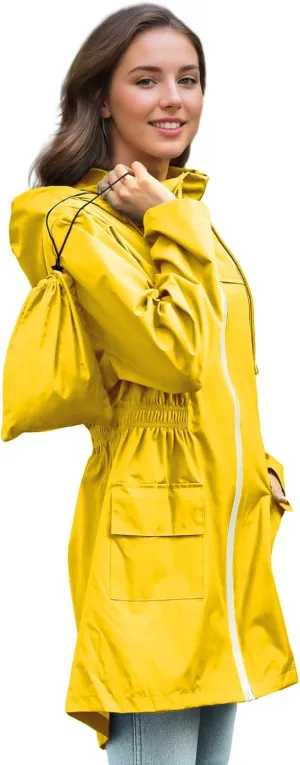 Zando Packable Rain Jacket Women Waterproof Long Rain Coat Lightweight with Hood Windbreaker Jackets Outdoor Trench Coat