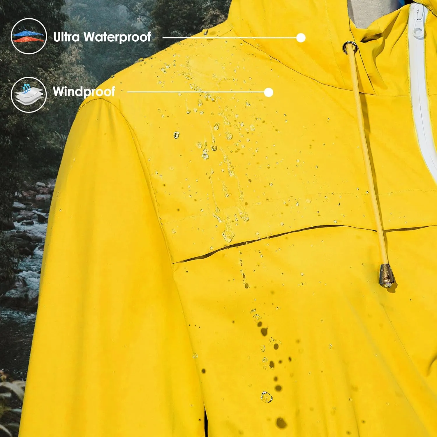 Zando Packable Rain Jacket Women Waterproof Long Rain Coat Lightweight with Hood Windbreaker Jackets Outdoor Trench Coat